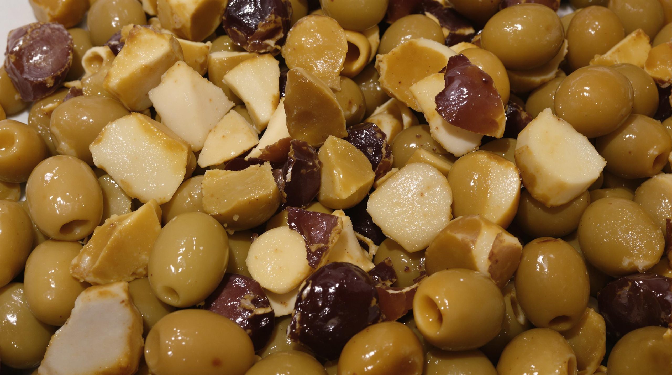 Olives cassées prêtes à être utilisées dans des recettes